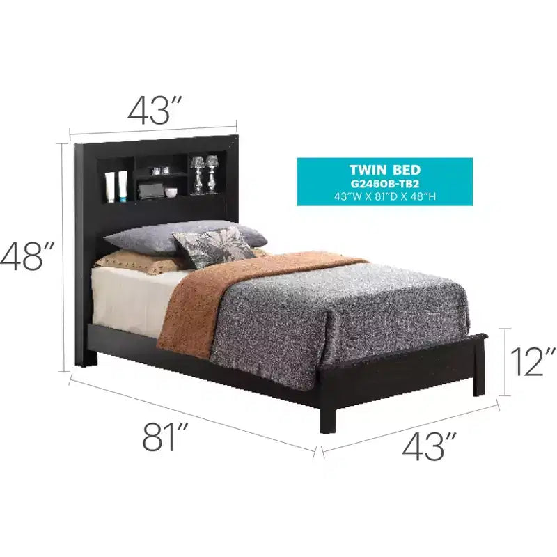 Lit plateforme double Burlington avec étagère de rangement de Passion Furniture