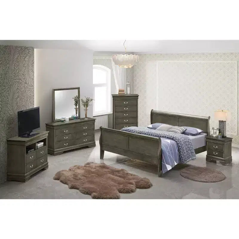 Lit traîneau King Louis Philippe Passion Furniture en bois avec haut pied de lit