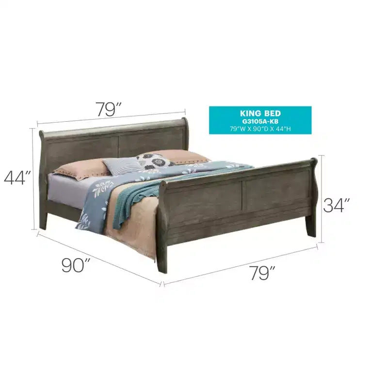 Lit traîneau King Louis Philippe Passion Furniture en bois avec haut pied de lit
