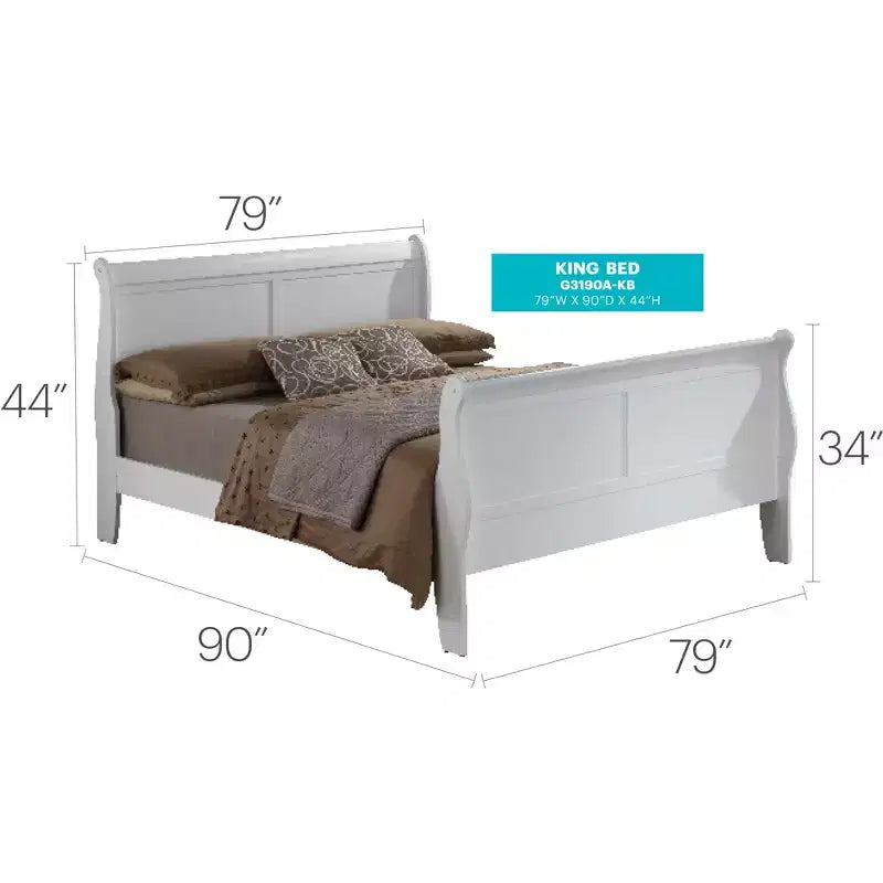 Lit traîneau King Louis Philippe Passion Furniture en bois avec haut pied de lit