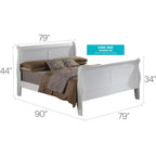 Lit traîneau King Louis Philippe Passion Furniture en bois avec haut pied de lit