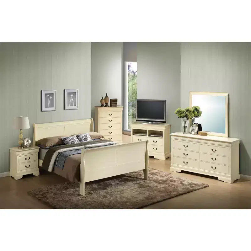 Lit traîneau King Louis Philippe Passion Furniture en bois avec haut pied de lit