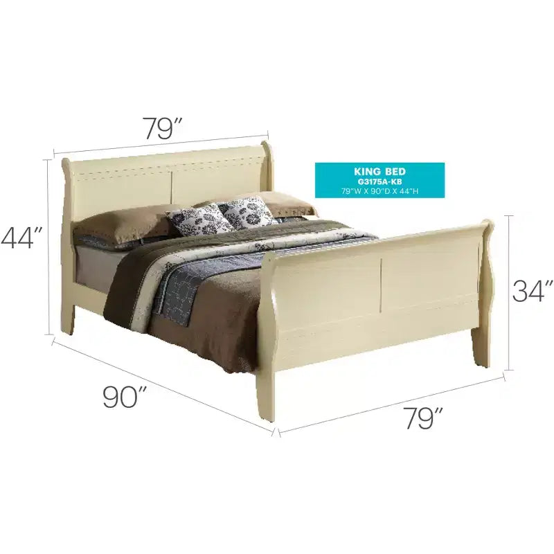Lit traîneau King Louis Philippe Passion Furniture en bois avec haut pied de lit