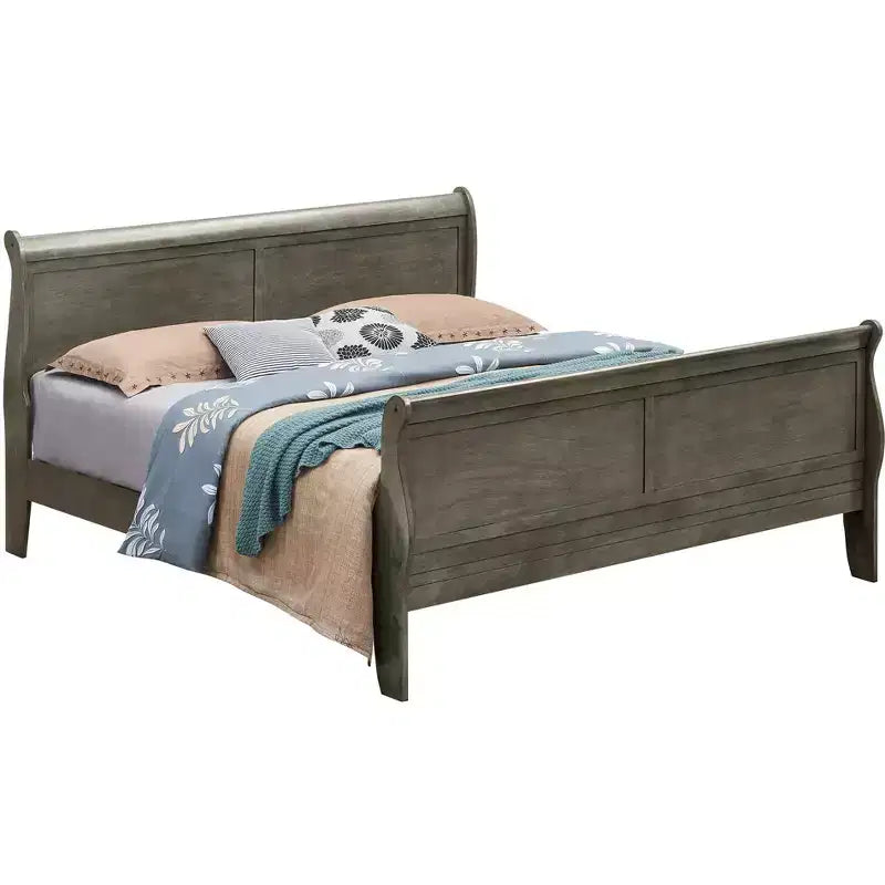 Lit traîneau King Louis Philippe Passion Furniture en bois avec haut pied de lit