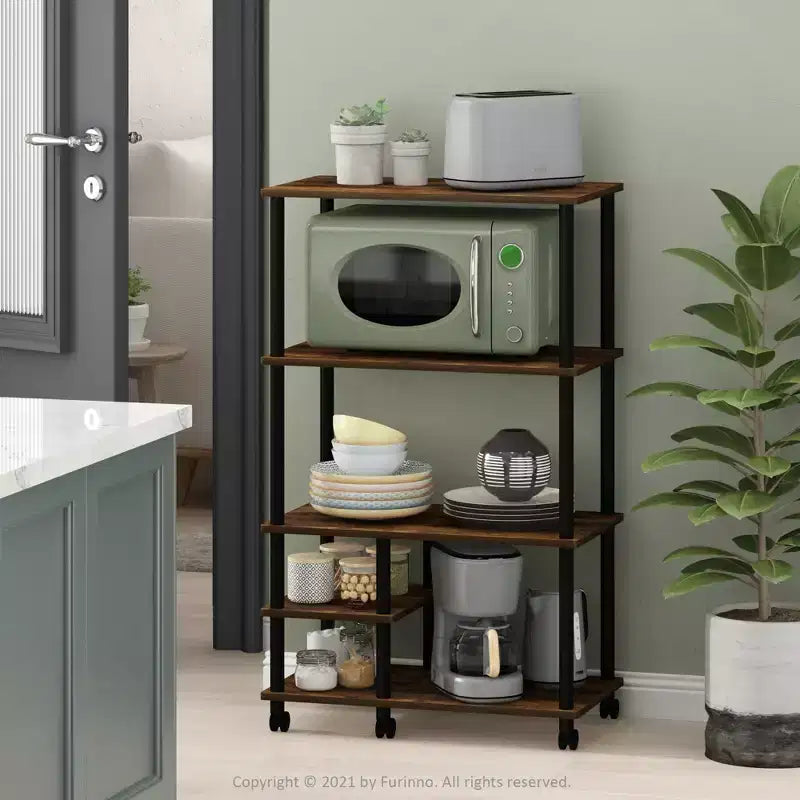 Meuble de rangement pour four à micro-ondes Furinno à 4 niveaux, pin ambre