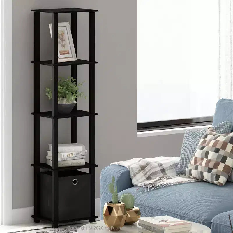 Furinno Étagère de rangement à 5 niveaux, bibliothèque multifonctionnelle avec tiroir, noir