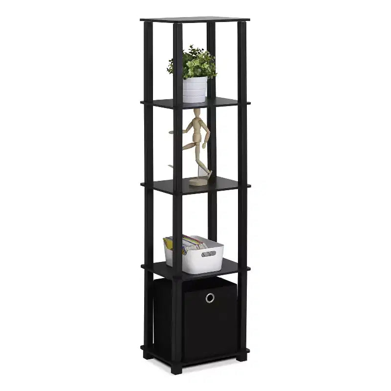 Furinno Étagère de rangement à 5 niveaux, bibliothèque multifonctionnelle avec tiroir, noir