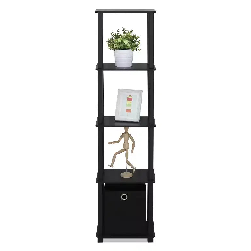 Furinno Étagère de rangement à 5 niveaux, bibliothèque multifonctionnelle avec tiroir, noir