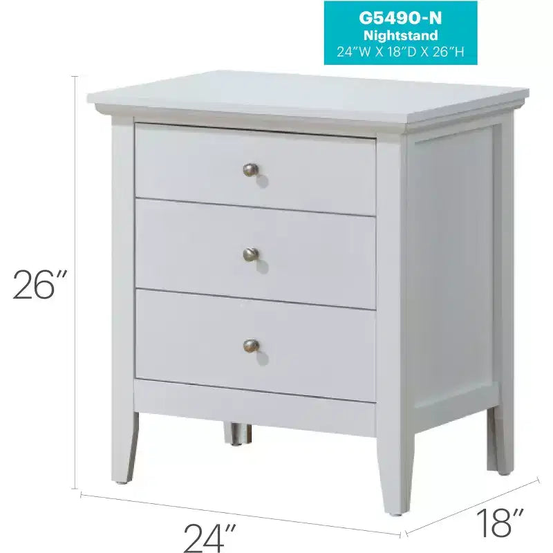 Table de chevet blanche à 3 tiroirs Hammond Passion Furniture (26 po H x 24 po L x 18 po P)