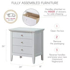 Table de chevet blanche à 3 tiroirs Hammond Passion Furniture (26 po H x 24 po L x 18 po P)