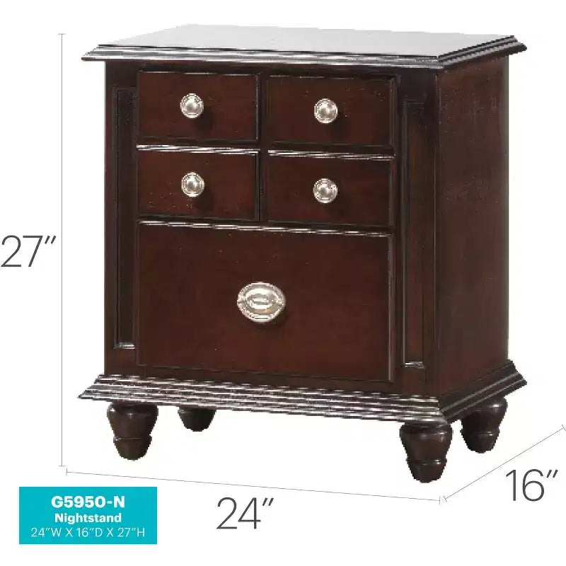 Table de chevet à 5 tiroirs Summit Passion Furniture (27 po H x 16 po L x 24 po P)