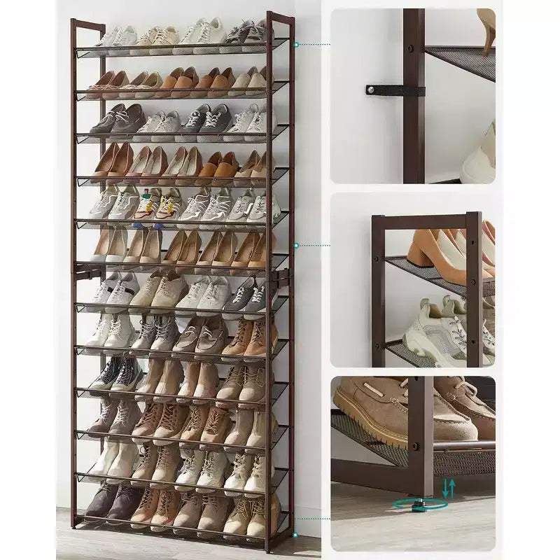 Étagère à Chaussures Haute 12 Niveaux en Métal, Organisateur de Rangement pour Chaussures