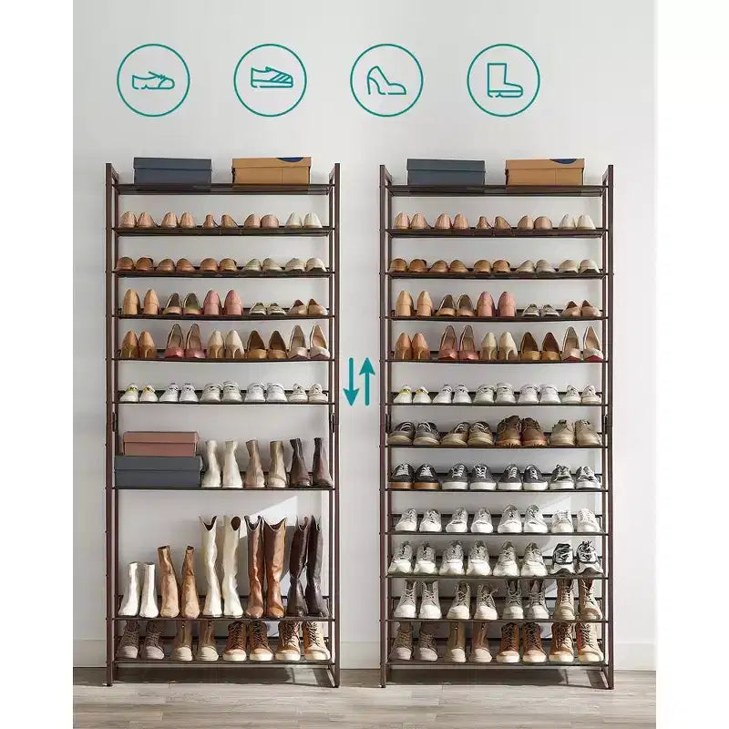 Étagère à Chaussures Haute 12 Niveaux en Métal, Organisateur de Rangement pour Chaussures