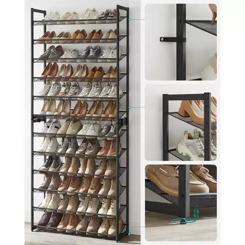 Étagère à Chaussures Haute 12 Niveaux en Métal, Organisateur de Rangement pour Chaussures