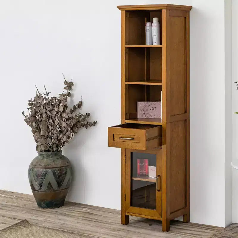Meuble colonne de salle de bain Teamson Home Avery avec portes vitrées, tiroir et étagères