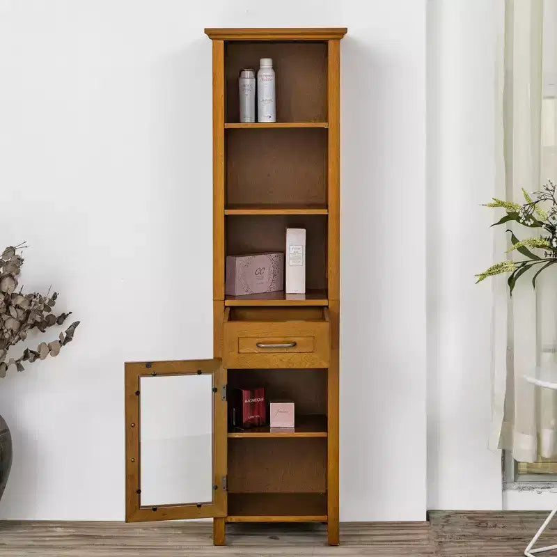 Meuble colonne de salle de bain Teamson Home Avery avec portes vitrées, tiroir et étagères