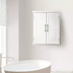 Teamson Home Newport Meuble de rangement mural avec 2 portes, étagère réglable et poignées en nickel brossé, blanc