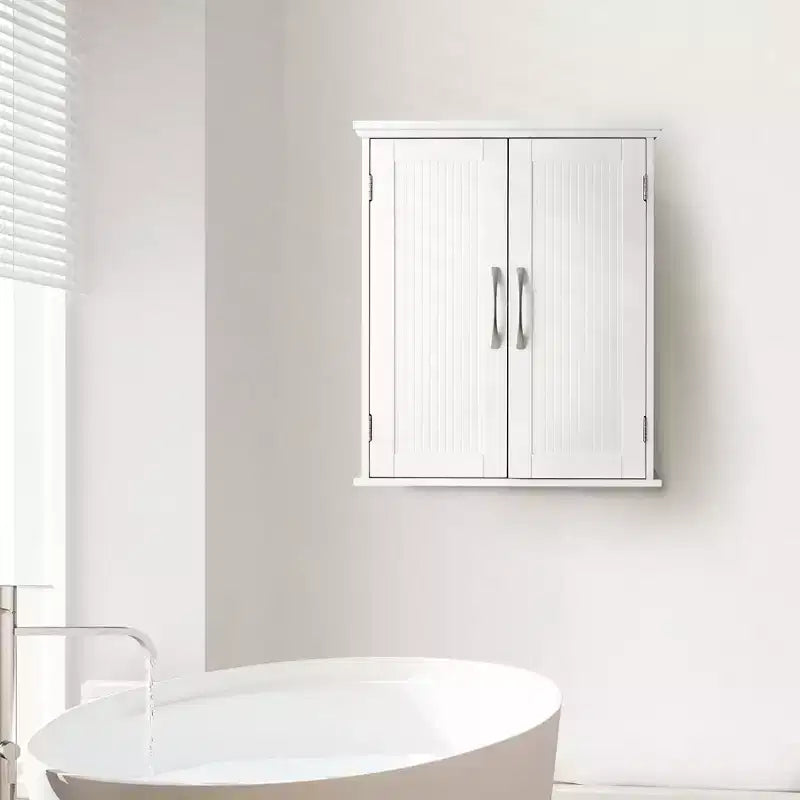 Teamson Home Newport Meuble de rangement mural avec 2 portes, étagère réglable et poignées en nickel brossé, blanc