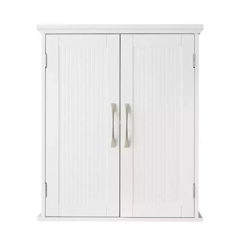 Teamson Home Newport Meuble de rangement mural avec 2 portes, étagère réglable et poignées en nickel brossé, blanc