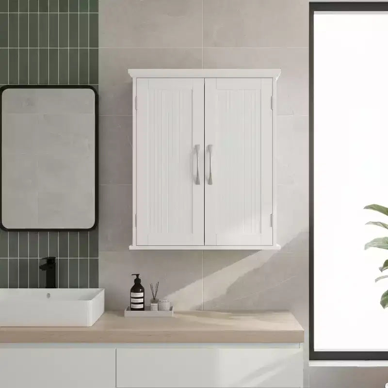 Teamson Home Newport Meuble de rangement mural avec 2 portes, étagère réglable et poignées en nickel brossé, blanc