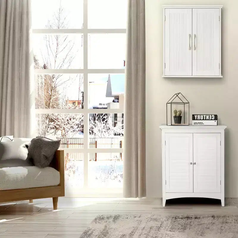 Teamson Home Newport Meuble de rangement mural avec 2 portes, étagère réglable et poignées en nickel brossé, blanc