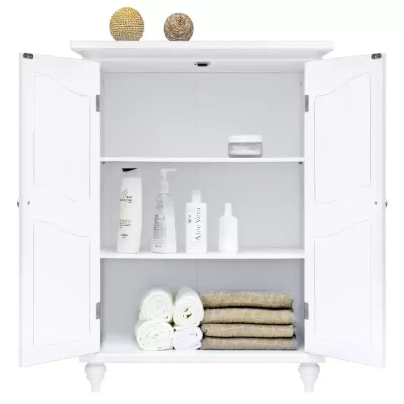 Meuble de Rangement au Sol Teamson Home Versailles Blanc, Organisateur Autonome à 2 Portes avec Étagères Réglables
