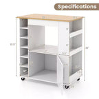 Meuble Îlot de Cuisine Costway avec Rangement Desserte de Cuisine Roulante avec Porte-Serviettes Chariot de Rangement sur Roues avec Dessus en Bambou Casier à Vin 6 Bouteilles Étagère à Épices Blanc