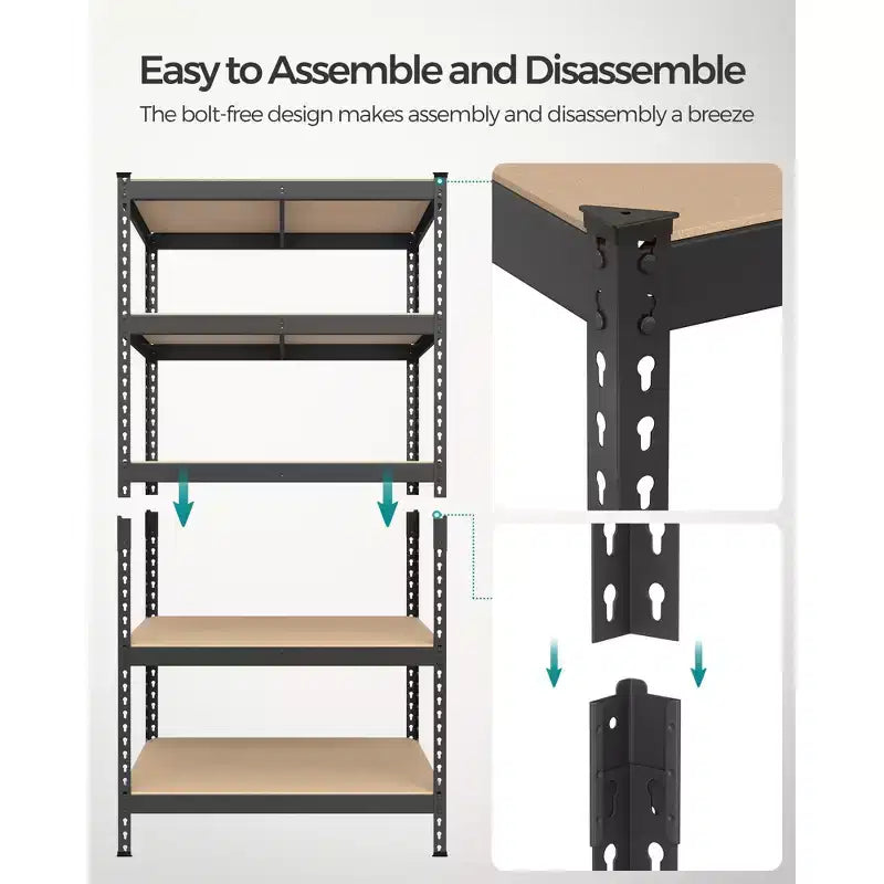 Étagères de Rangement à 5 Niveaux, Lot de 2 Rangement de Garage, Étagères Ajustables, 45 x 90 x 180 cm, Charge 875 kg Chacun, Abri de Jardin Entrepôt Sous-sol