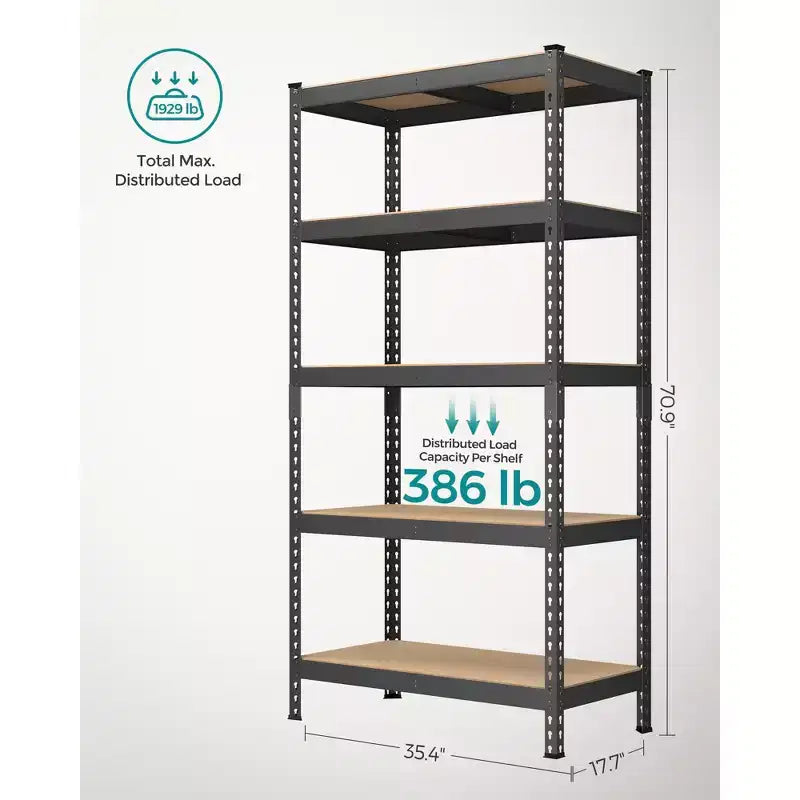 Étagères de Rangement à 5 Niveaux, Lot de 2 Rangement de Garage, Étagères Ajustables, 45 x 90 x 180 cm, Charge 875 kg Chacun, Abri de Jardin Entrepôt Sous-sol