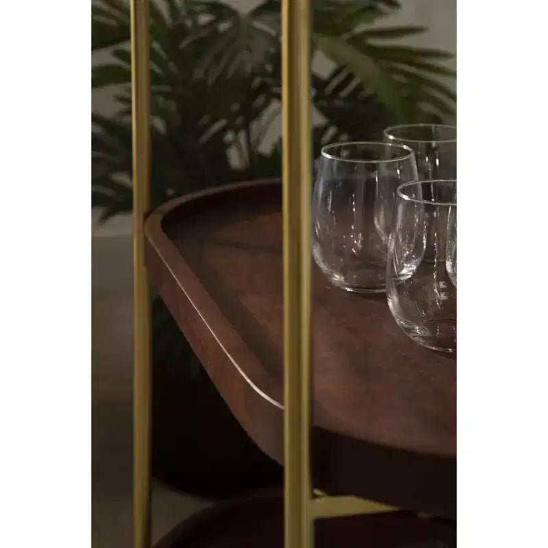 Desserte de bar ovale en bois Kate and Laurel Maxfield, 26x13x36, Noyer brun et Or