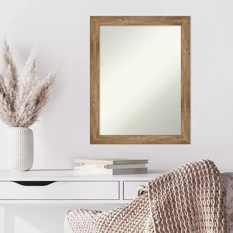 Miroir mural encadré en bois marron étroit non biseauté Amanti Art Owl
