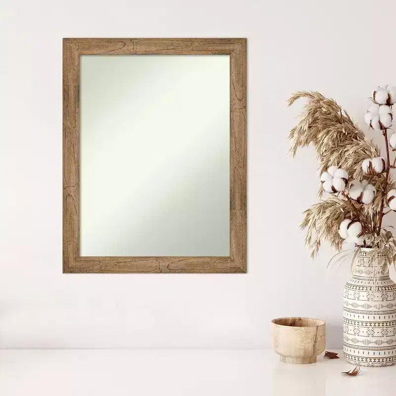 Miroir mural encadré en bois marron étroit non biseauté Amanti Art Owl