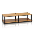 Furinno No Tools Wide TV Stand Media Entertainment Center for TVs up to 43 with Large Capacity Light Cherry Color Black Tube