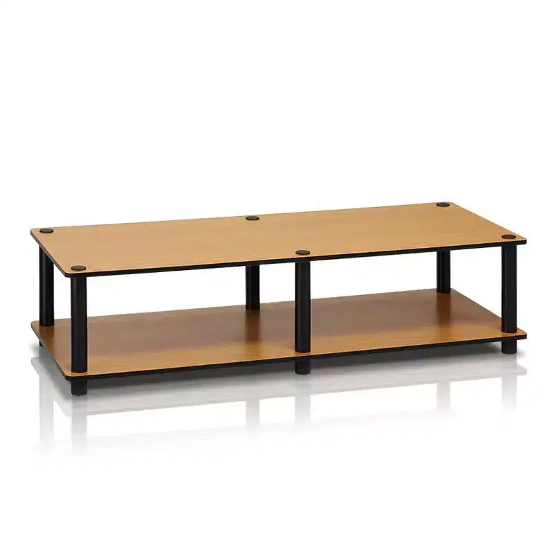 Furinno No Tools Wide TV Stand Media Entertainment Center for TVs up to 43 with Large Capacity Light Cherry Color Black Tube