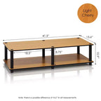 Meuble TV Large Furinno, aucun outil requis, meuble de divertissement multimédia pour téléviseurs jusqu'à 43 pouces avec grande capacité, couleur cerisier clair, tube noir