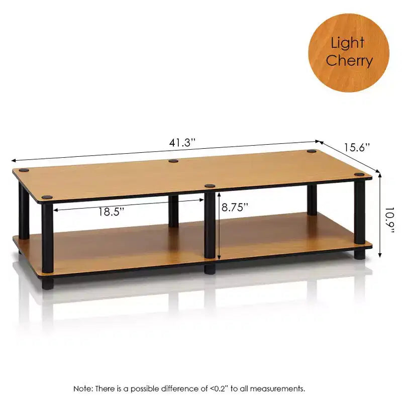 Meuble TV Large Furinno, aucun outil requis, meuble de divertissement multimédia pour téléviseurs jusqu'à 43 pouces avec grande capacité, couleur cerisier clair, tube noir
