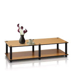Meuble TV Large Furinno, aucun outil requis, meuble de divertissement multimédia pour téléviseurs jusqu'à 43 pouces avec grande capacité, couleur cerisier clair, tube noir
