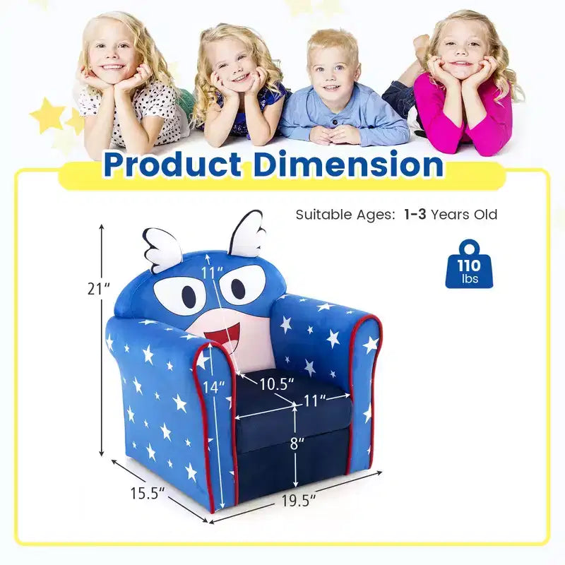 Costway Canapé Enfant Fauteuil Rembourré pour Tout-Petits Structure en Bois pour Enfants Bleu Marine