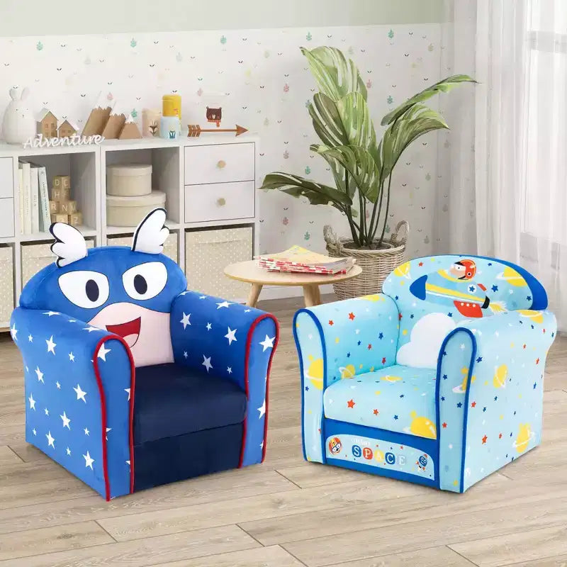 Costway Canapé Enfant Fauteuil Rembourré pour Tout-Petits Structure en Bois pour Enfants Bleu Marine