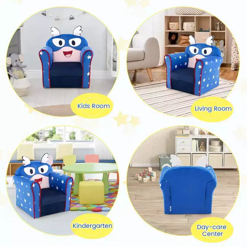Costway Canapé Enfant Fauteuil Rembourré pour Tout-Petits Structure en Bois pour Enfants Bleu Marine