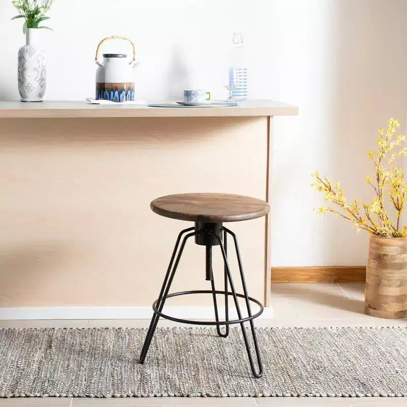 Tabouret de comptoir pivotant réglable Kai - BST3700 - Miel Naturel/Noir - Safavieh