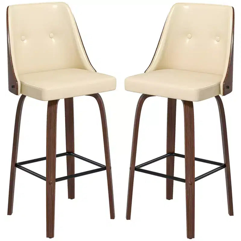 HOMCOM Tabourets de bar hauteur comptoir, lot de 2, en cuir PU pivotants avec repose-pieds et dossier capitonné