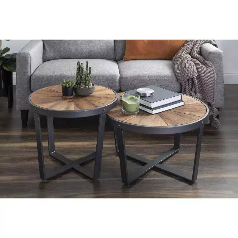Table basse ronde Kate and Laurel Gerhardt, 24x24x15.5, Marron rustique et noir