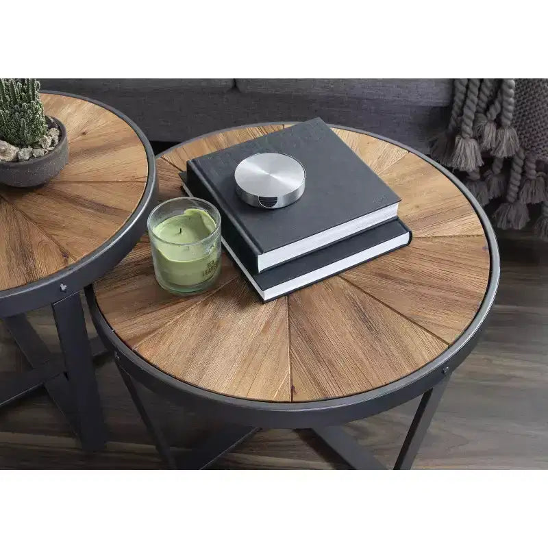Table basse ronde Kate and Laurel Gerhardt, 24x24x15.5, Marron rustique et noir