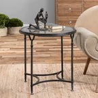 Table d'appoint ronde moderne en acier Uttermost 24 1/2 po de large, noir vieilli, plateau en verre transparent pour salon, chambre à coucher, entrée
