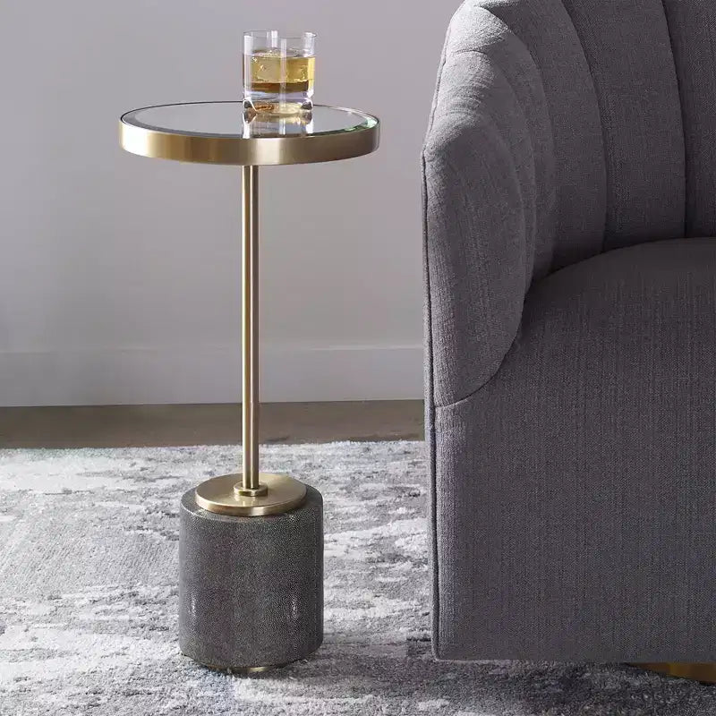 Table d'appoint ronde Uttermost Modern Glam en laiton brossé, 30 cm de large, plateau miroir doré, pour salon, chambre à coucher, chevet, entrée