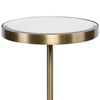 Table d'appoint ronde Uttermost Modern Glam en laiton brossé, 30 cm de large, plateau miroir doré, pour salon, chambre à coucher, chevet, entrée