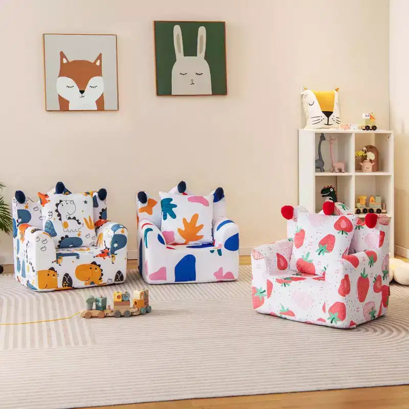 Costway Canapé Enfant Fauteuil en Mousse Rembourré Dinosaure Canapé pour Tout-Petit avec Housse et Coussin
