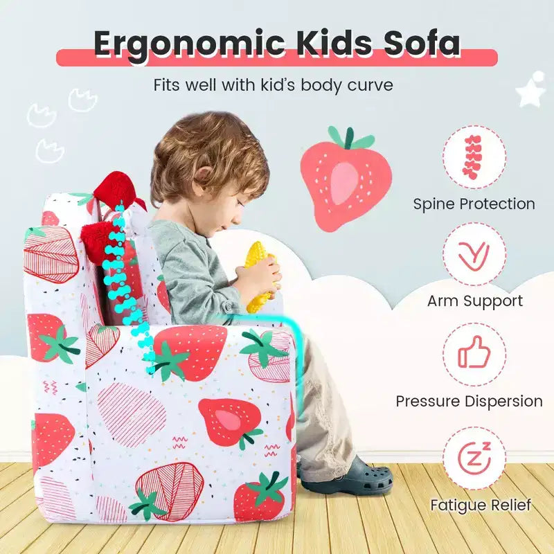 Costway Canapé Enfant Fauteuil en Mousse Rembourré Dinosaure Canapé pour Tout-Petit avec Housse et Coussin