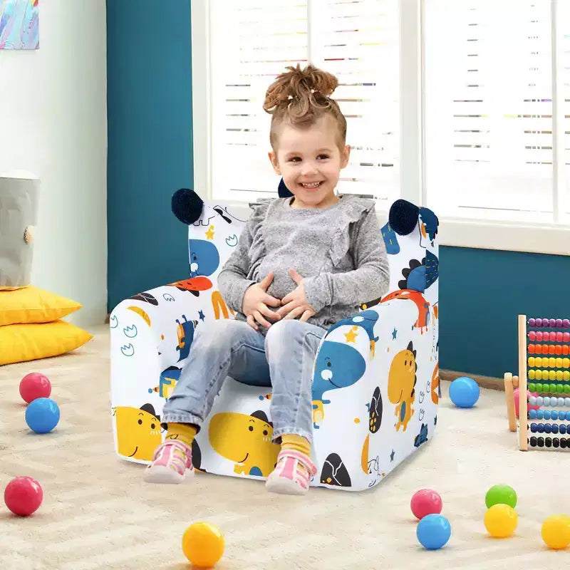 Costway Canapé Enfant Fauteuil en Mousse Rembourré Dinosaure Canapé pour Tout-Petit avec Housse et Coussin